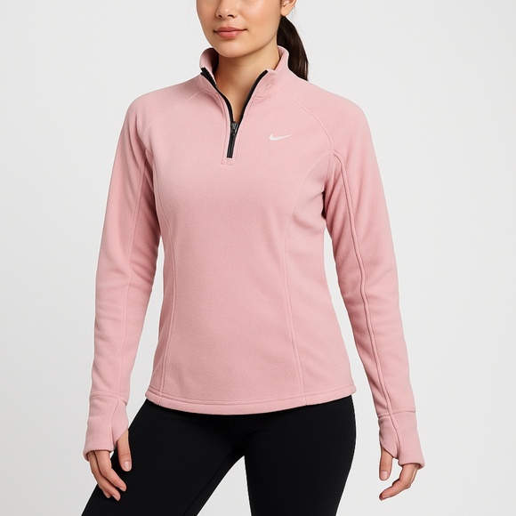 Nike Fleece Half Zip Pullover Top Pink Size M 56323 Thumbholes Sport Athleisure - Picture 1 of 10